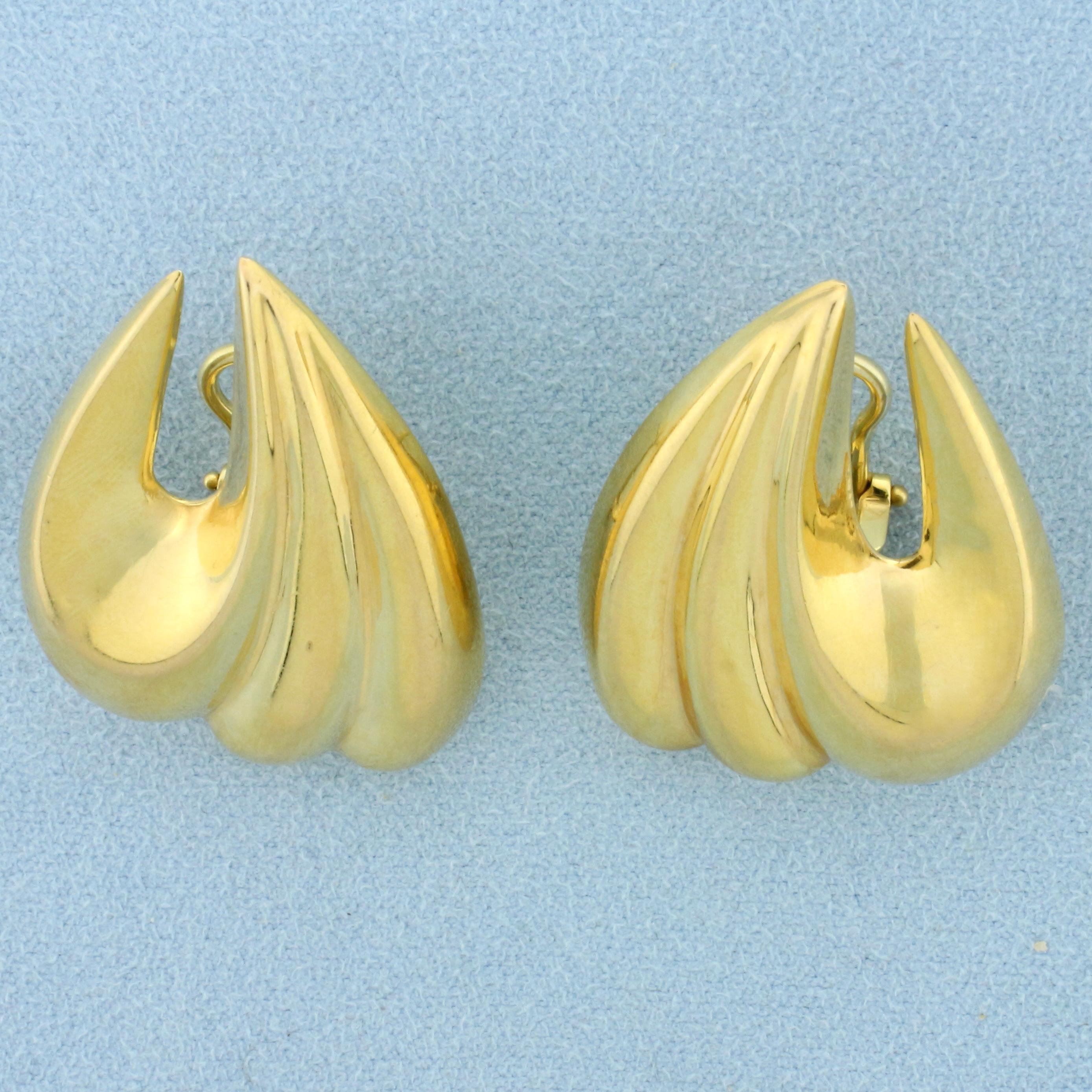 Italian Made Large Swirl Design Statement Earrings In 14 Yellow Gold