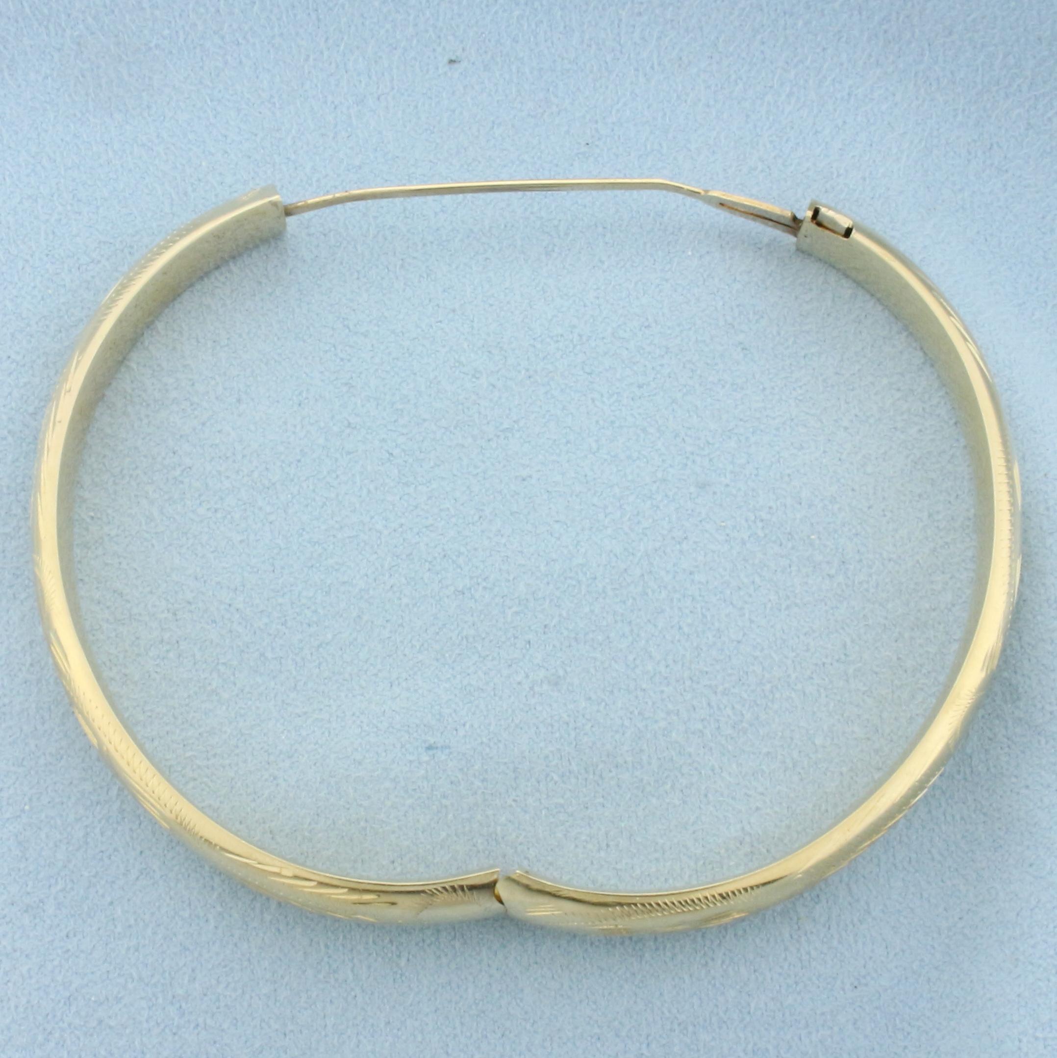 Etched Design Bangle Bracelet In 14k Yellow Gold