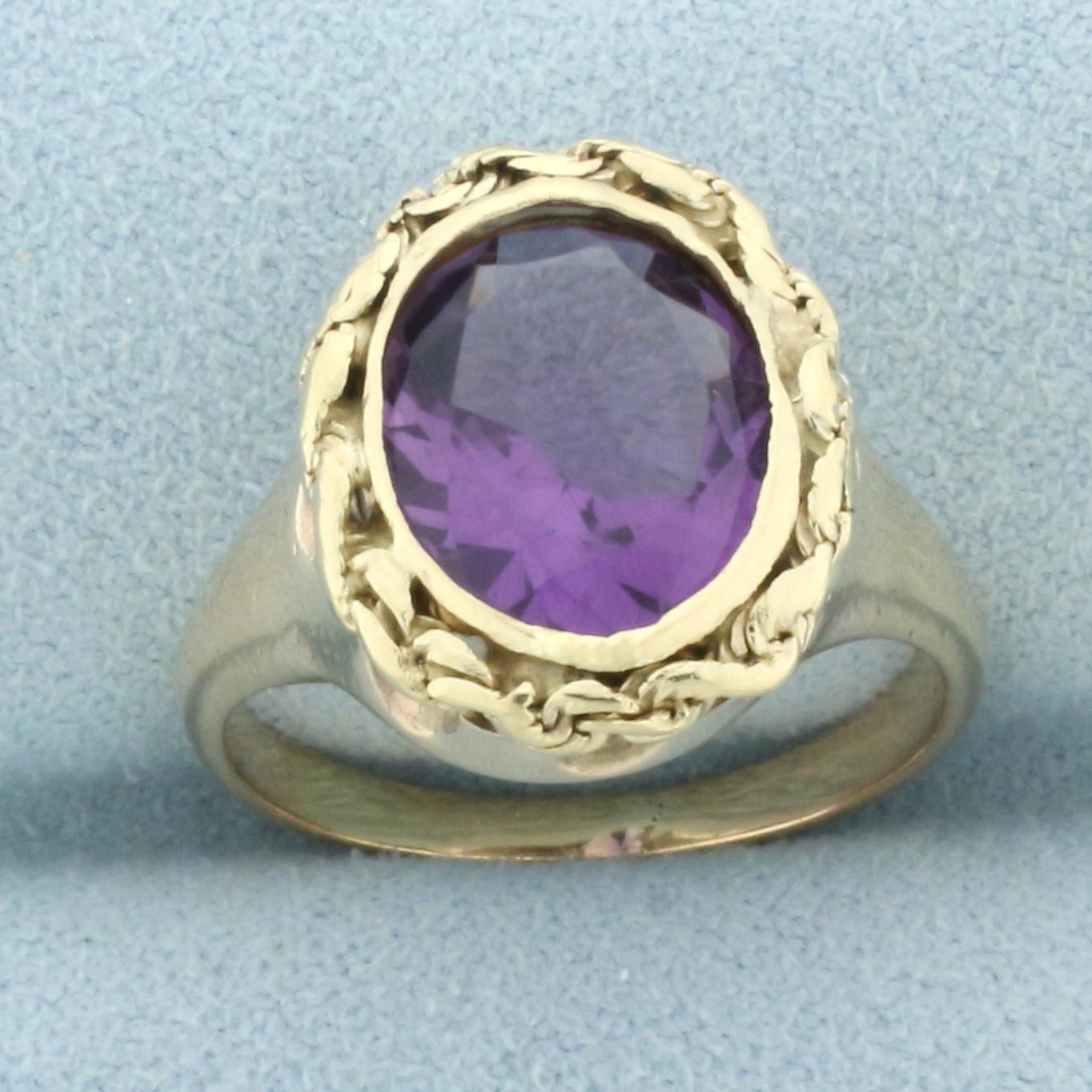 Vintage Amethyst Rope Bezel Ring In 14k Yellow Gold