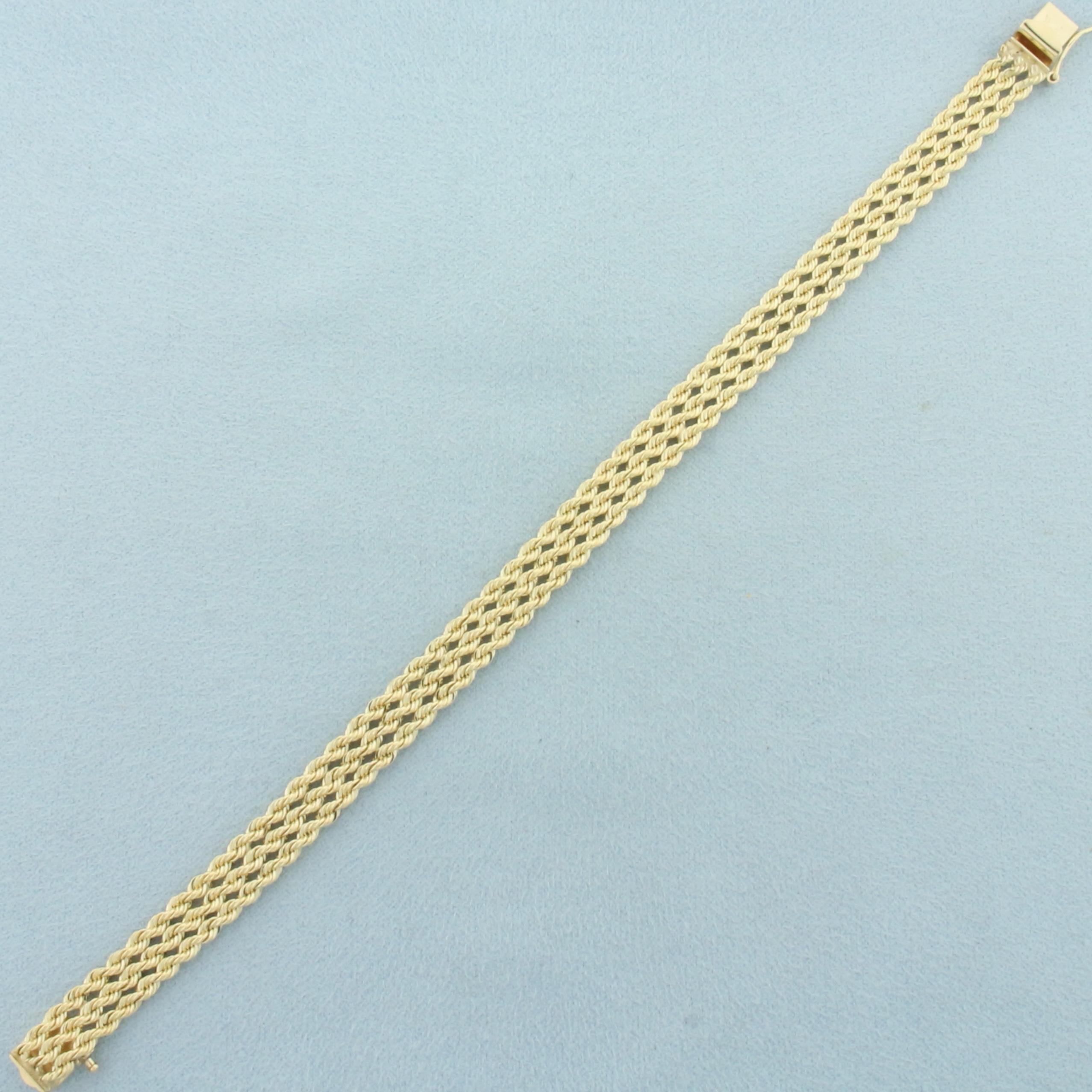 Diamond Cut Triple Strand Rope Link Bracelet In 14k Yellow Gold