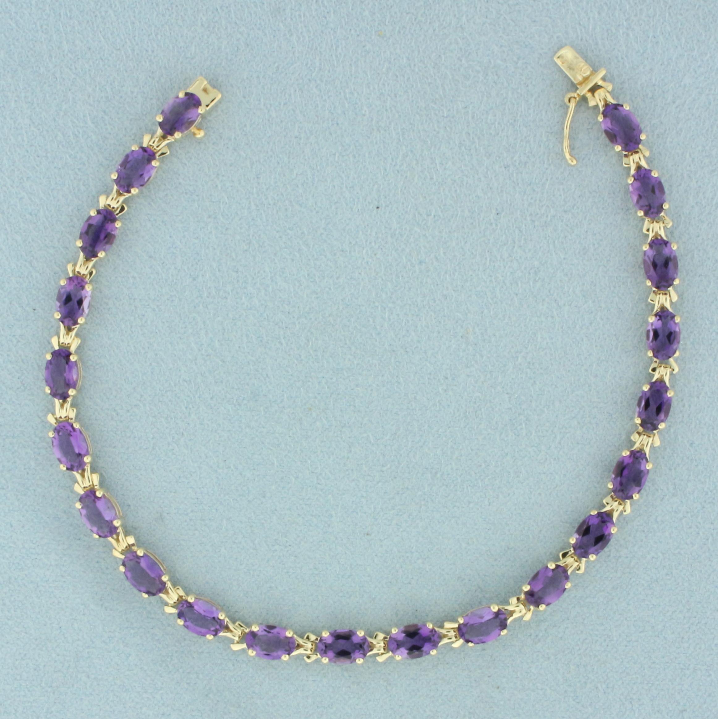 10ct Amethyst Tennis Line Bracelet In 14k Yellow Gold