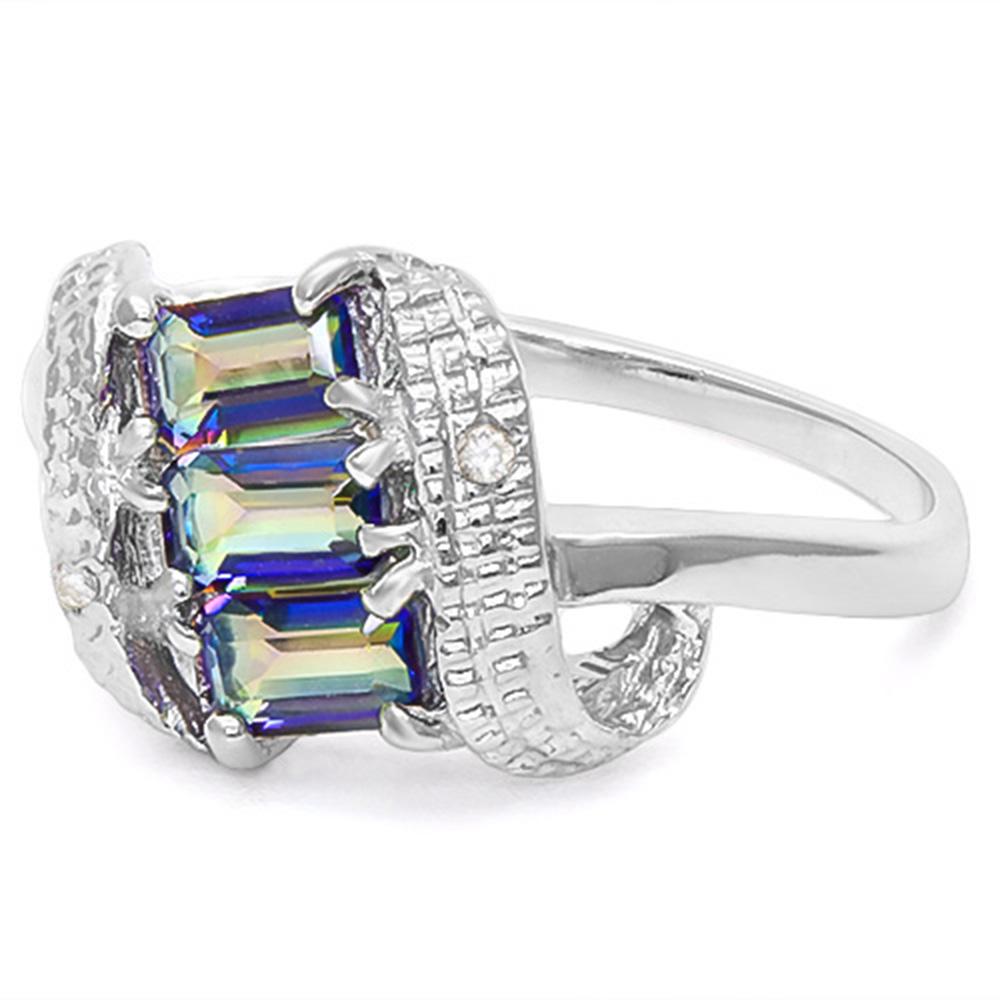 Ocean Mystic Topaz & Diamond Scroll Ring In Sterling Silver