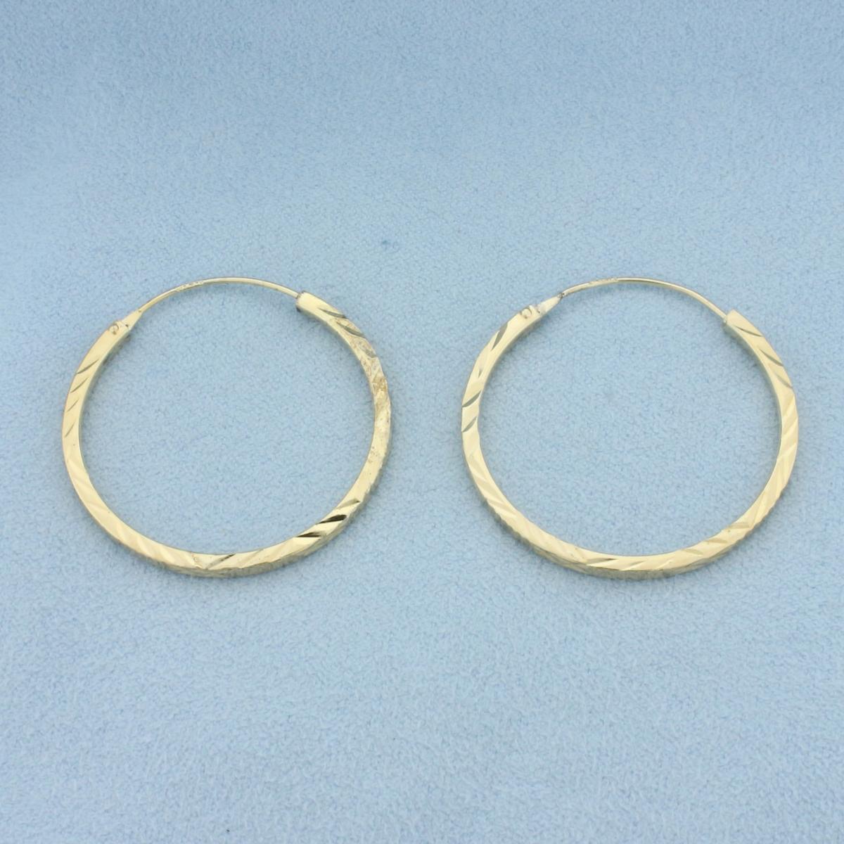 Diamond Cut Squared Edge Hoop Earrings In 14k Gold Plated Sterling Silver