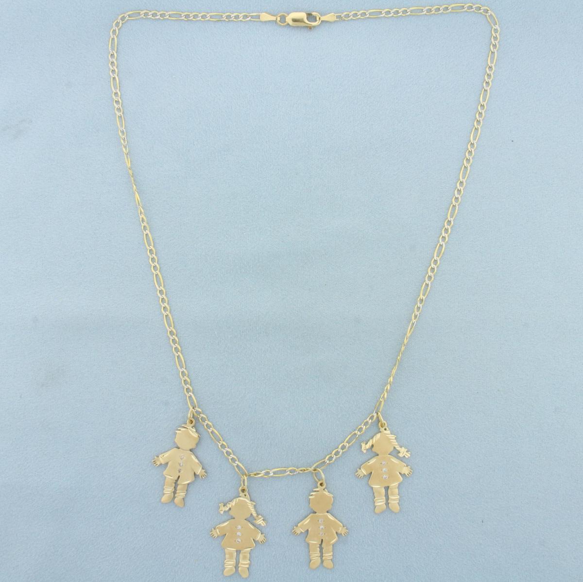 Diamond Children Or Grandchildren Charm Necklace In 14k Yellow Gold