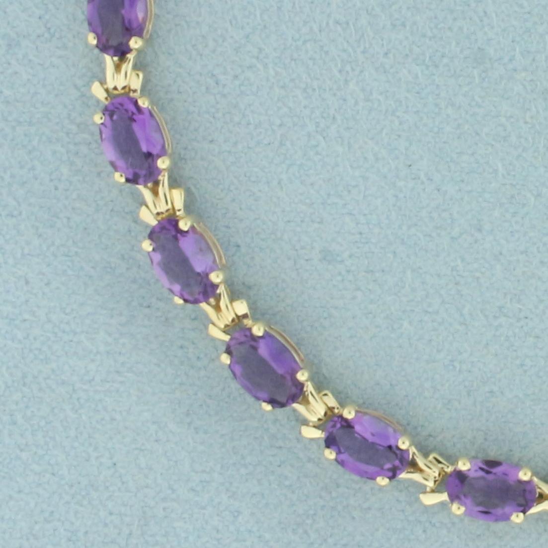 10ct Amethyst Tennis Line Bracelet In 14k Yellow Gold