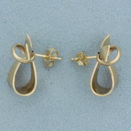 Bow Ribbon Design Earrings In 14k Yellow Gold