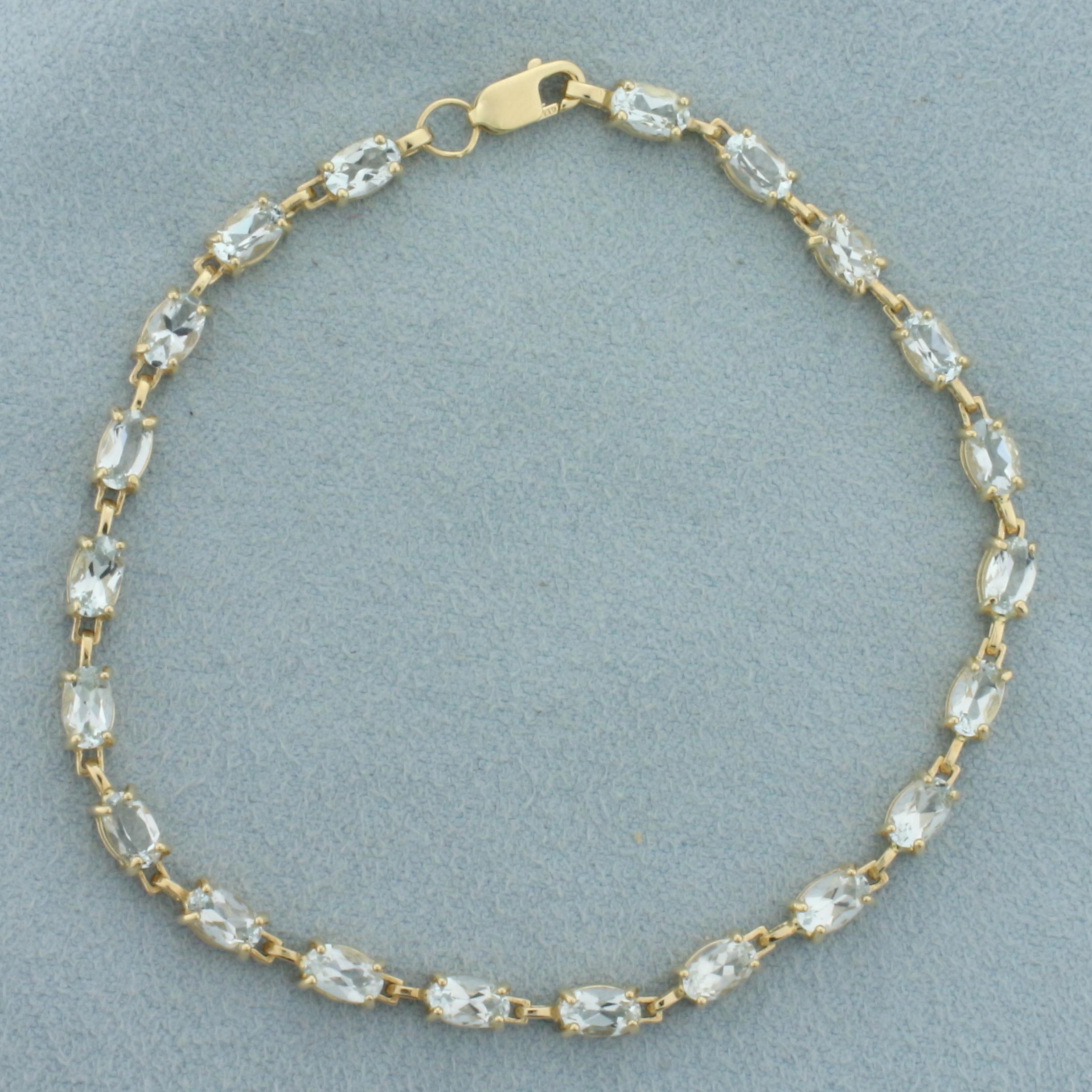 Aquamarine Tennis Bracelet In 10k Yellow Gold