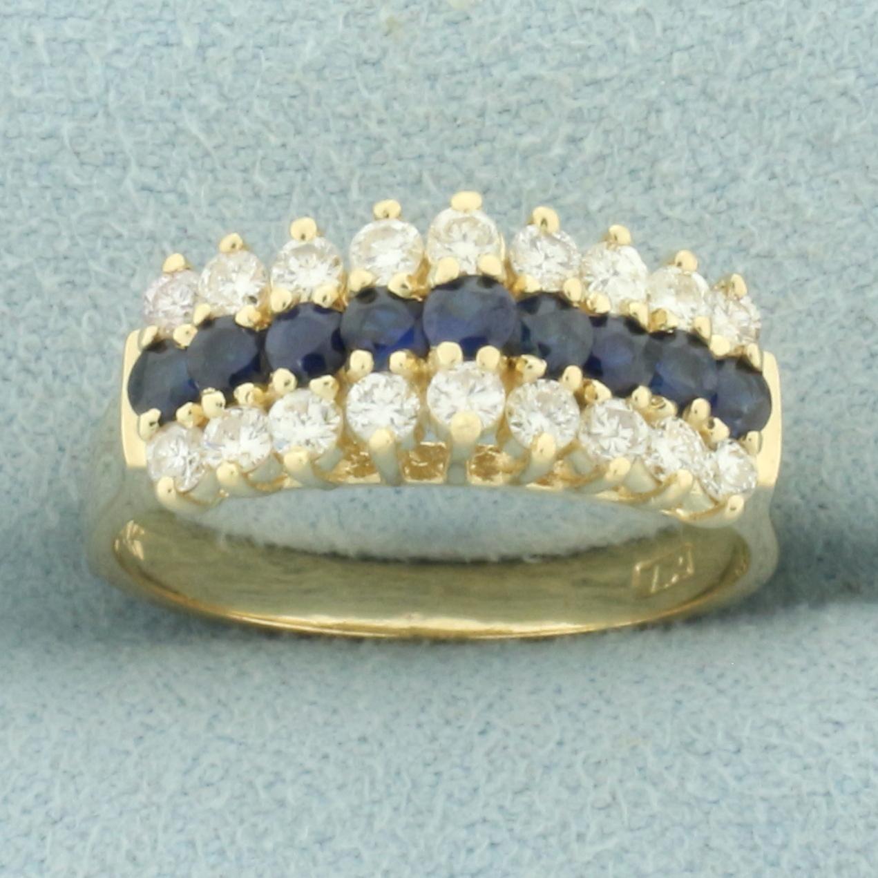 Sapphire And Diamond Cathedral Line Ring In 14k Yellow Gold