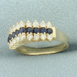 Sapphire And Diamond Cathedral Line Ring In 14k Yellow Gold