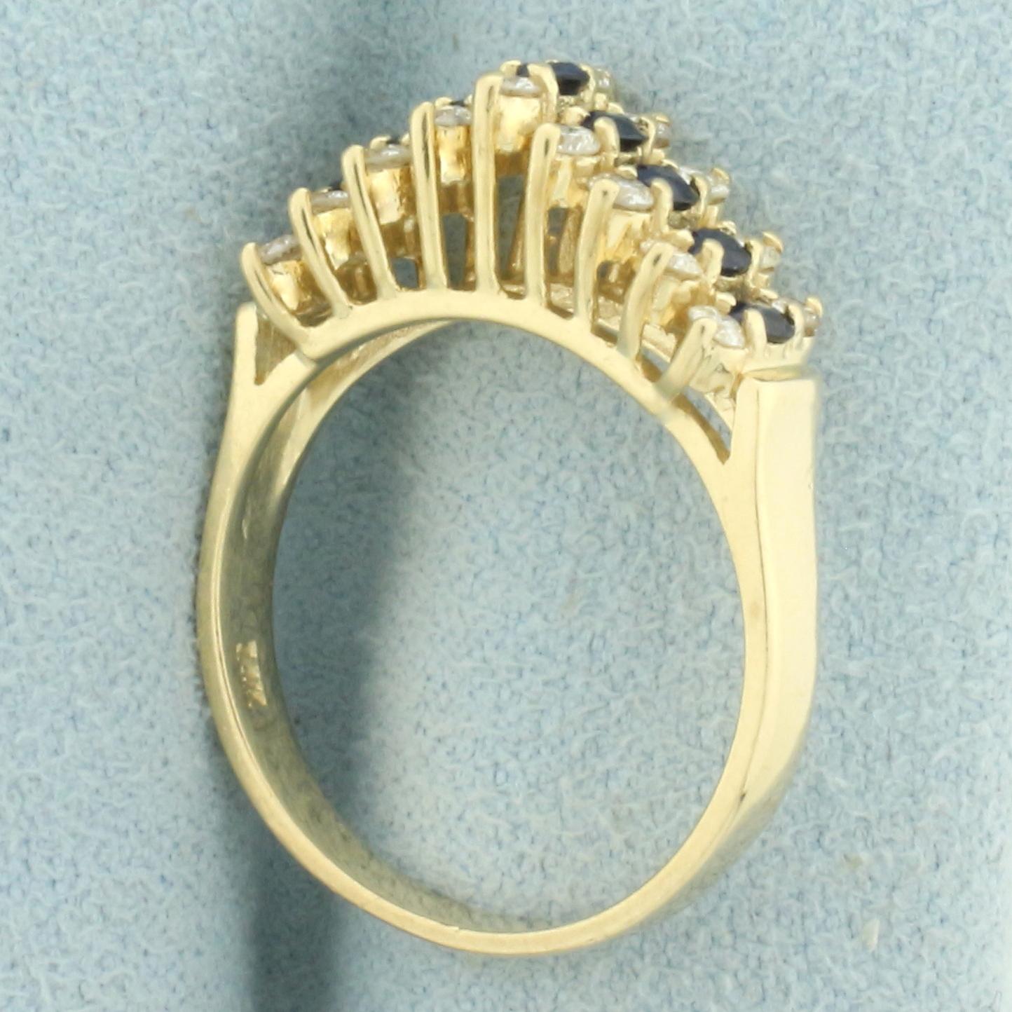 Sapphire And Diamond Cathedral Line Ring In 14k Yellow Gold