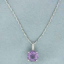 Italian Amethyst And Diamond Necklace In 18k White Gold