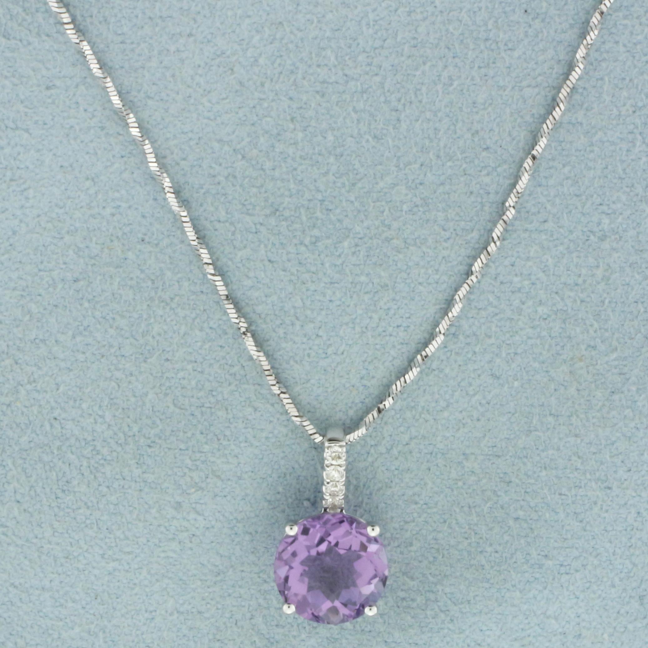 Italian Amethyst And Diamond Necklace In 18k White Gold