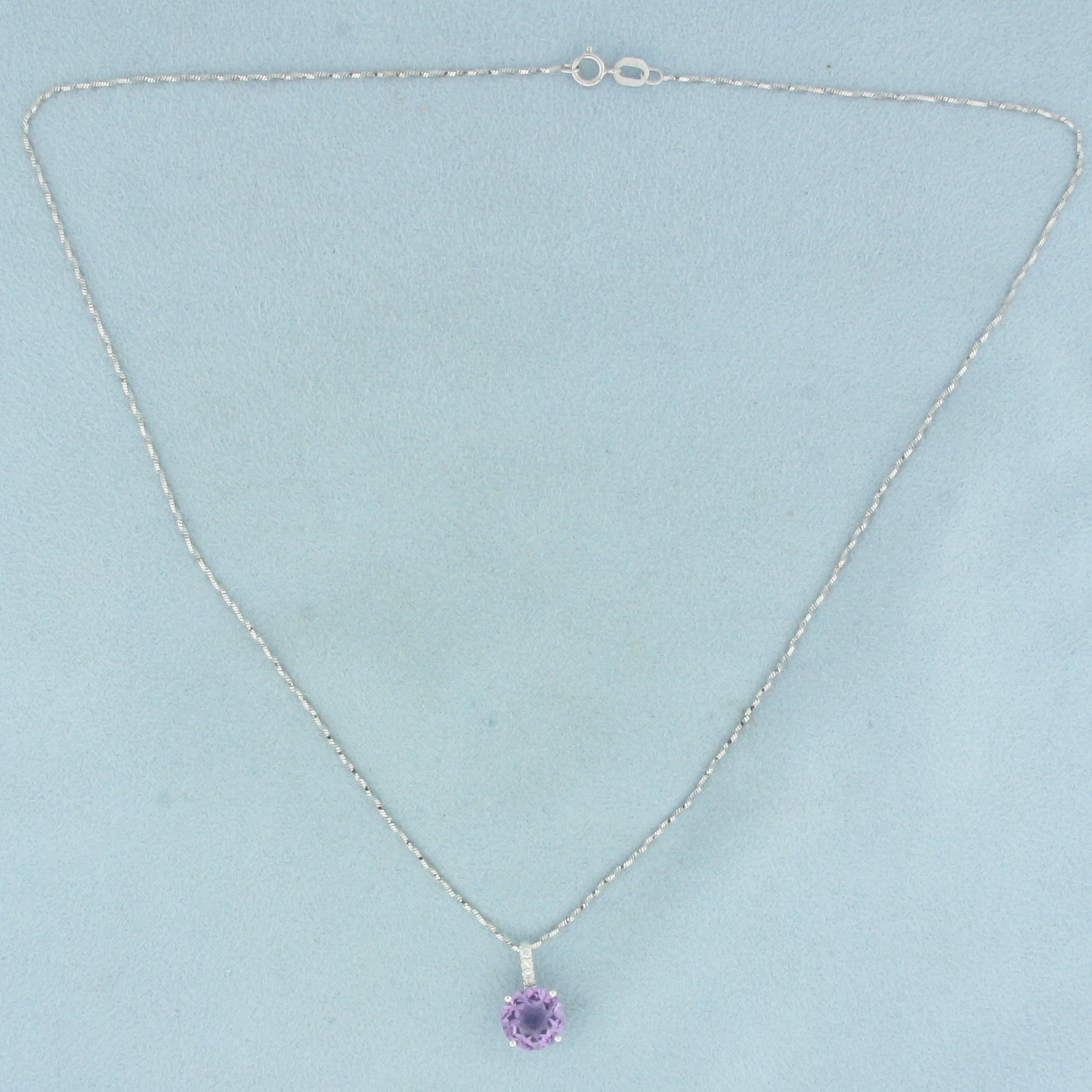 Italian Amethyst And Diamond Necklace In 18k White Gold