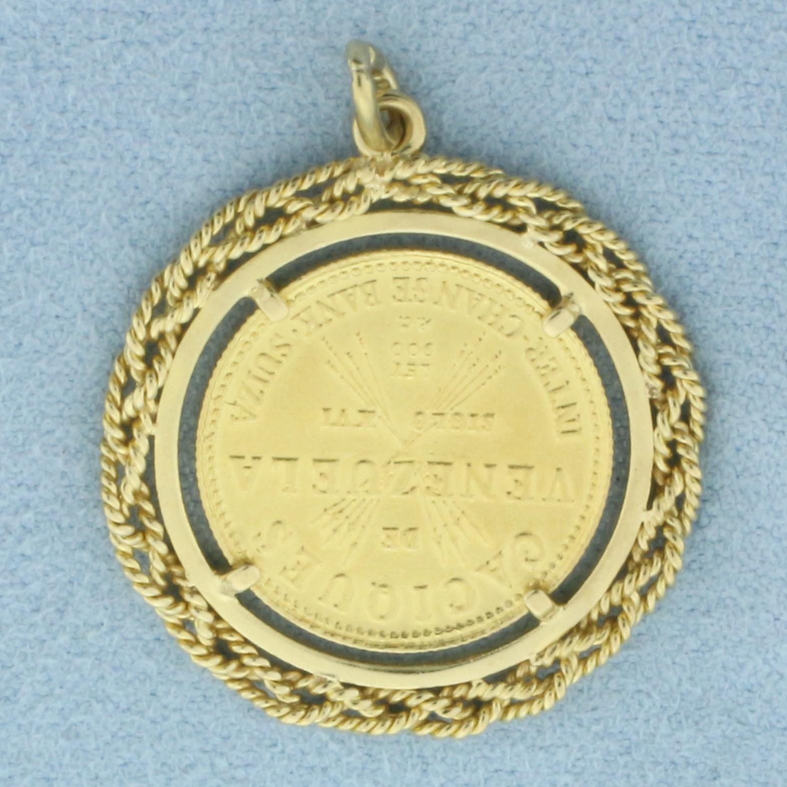 Caciques De Venezuela Manaure Gold Coin Pendant Or Charm In 18k Yellow Gold Bezel