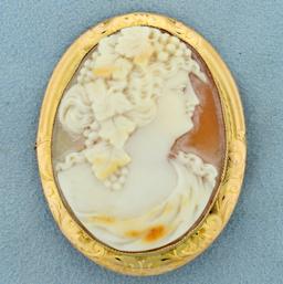 Vintage Cameo Pin Or Pendant In 10k Yellow Gold