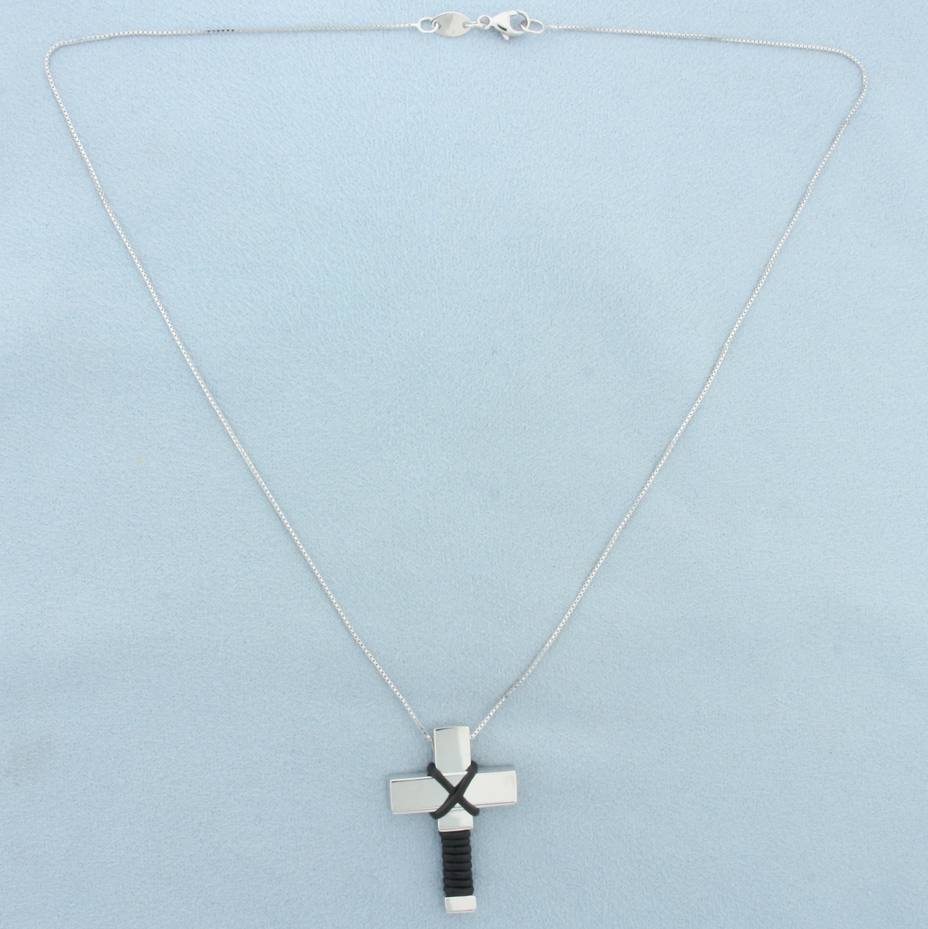 Unique Italian Cross Necklace In 14k White Gold