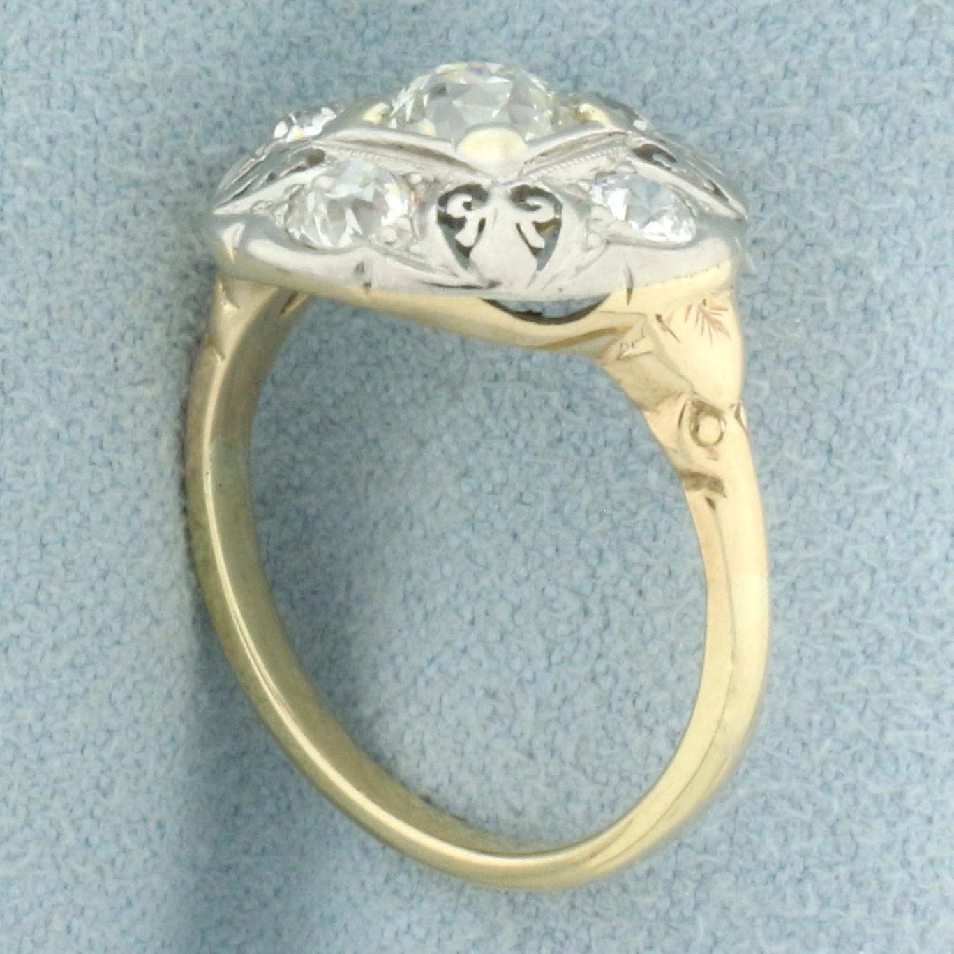 Antique Old European Cut Diamond Victorian Ring In 14k Yellow Gold