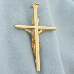 Italian Large Crucifix Pendant In 14k Yellow Gold