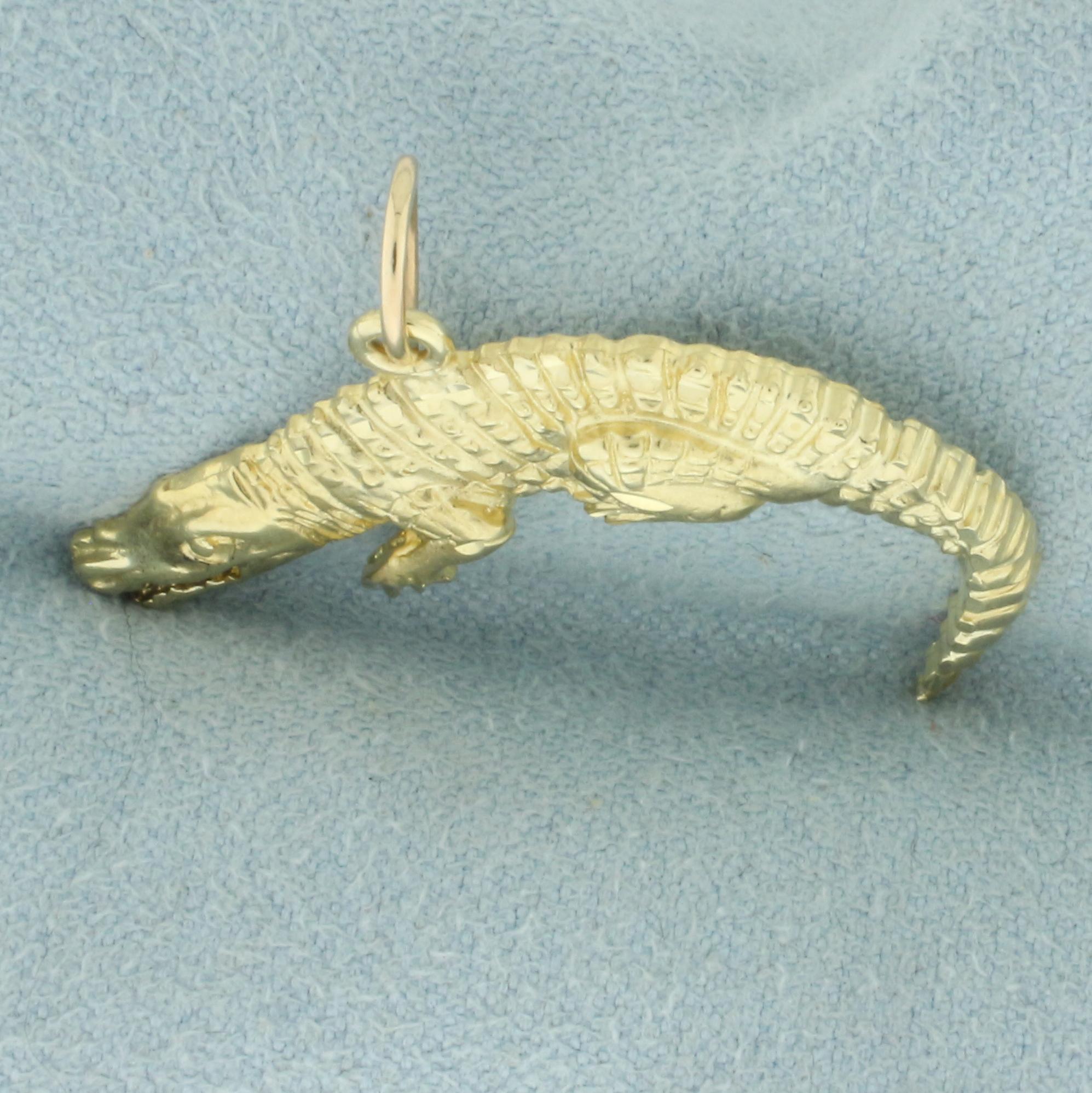 Vintage Gator Charm Pendant In 14k Yellow Gold