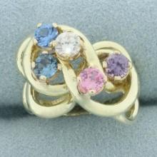 Rainbow Gemstone Swirl Ring In 14k Yellow Gold