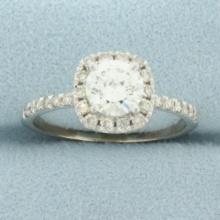 Diamond Halo Engagement Ring In 14k White Gold