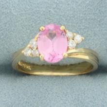 Pink Topaz And Diamond Ring In 14k Yellow Gold