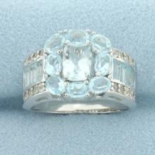 Aquamarine, Glacier Topaz, And White Topaz Ring In Sterling Silver