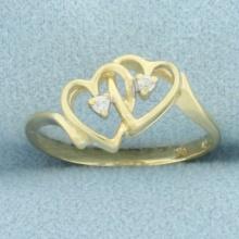 Diamond Double Heart Ring In 14k Yellow Gold