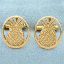 Pineapple Cufflinks In 10k Yellow Gold