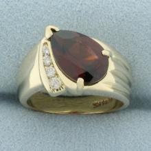 Garnet And Diamond Ring In 14k Yellow Gold