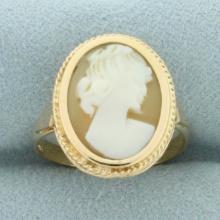 Carved Shell Cameo Ring In 18k Yellow Gold