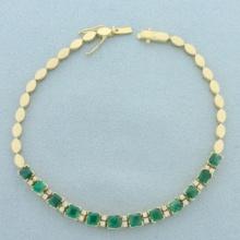 Natural Emerald And Diamond Bracelet In 18k Yellow Gold