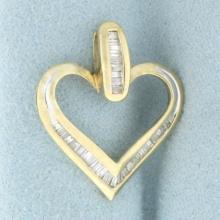 Baguette Diamond Heart Pendant In 10k Yellow Gold