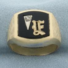 Vintage Mens Diamond E Or F Initial Monogram Ring In 14k Yellow Gold