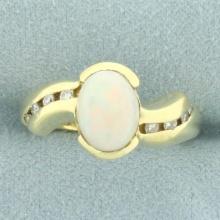 Opal And Diamond Ring In 18k Yellow Gold