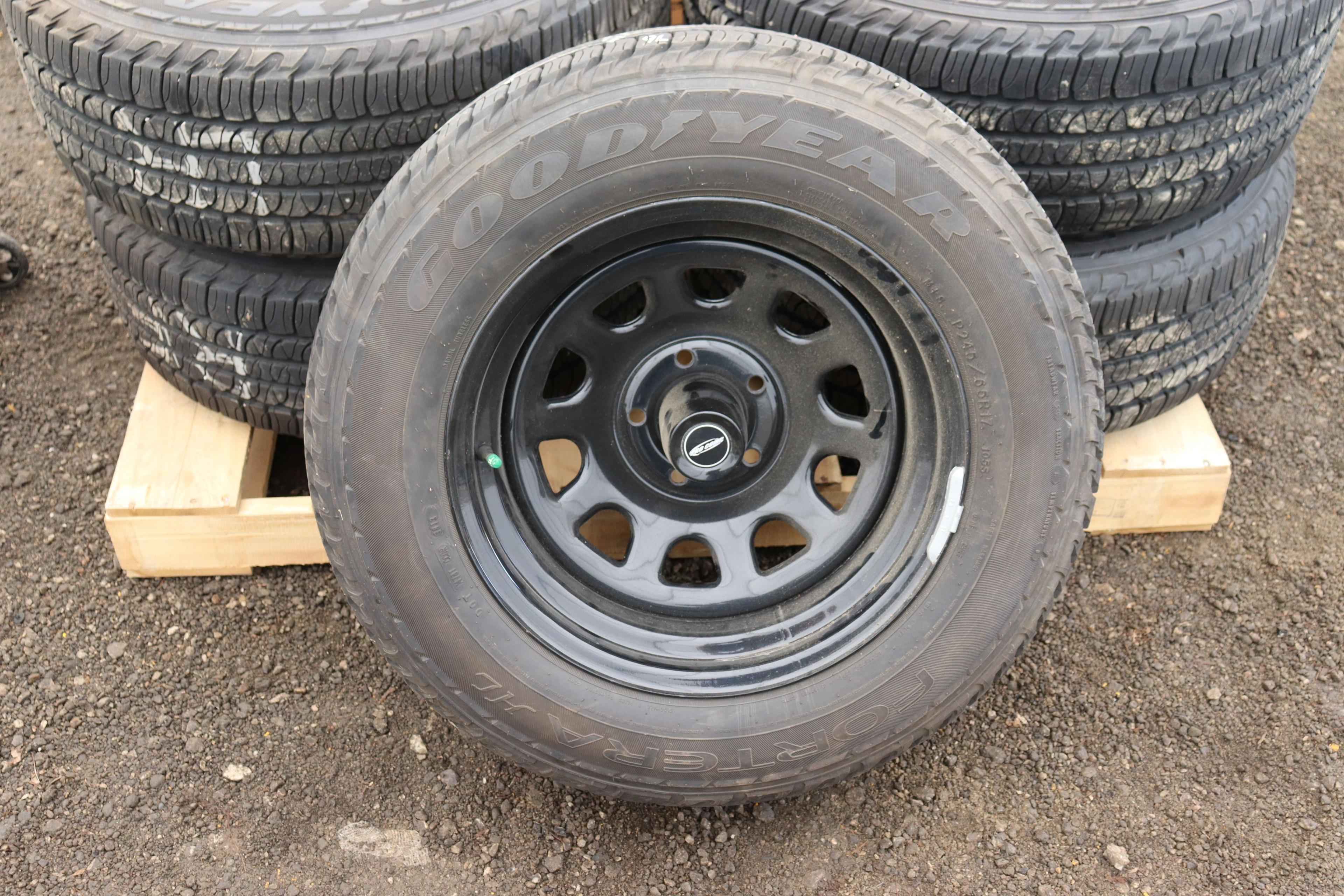 (5) Goodyear Fortera Tires, 245/65/R17, Pro Cmp Rims, 5 lug Jeep Rims