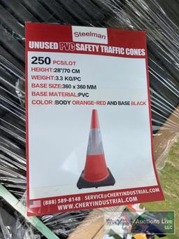 LOT OF 250PC. UNUSED STEELMAN PVC SAFETY TRAFFIC CONES