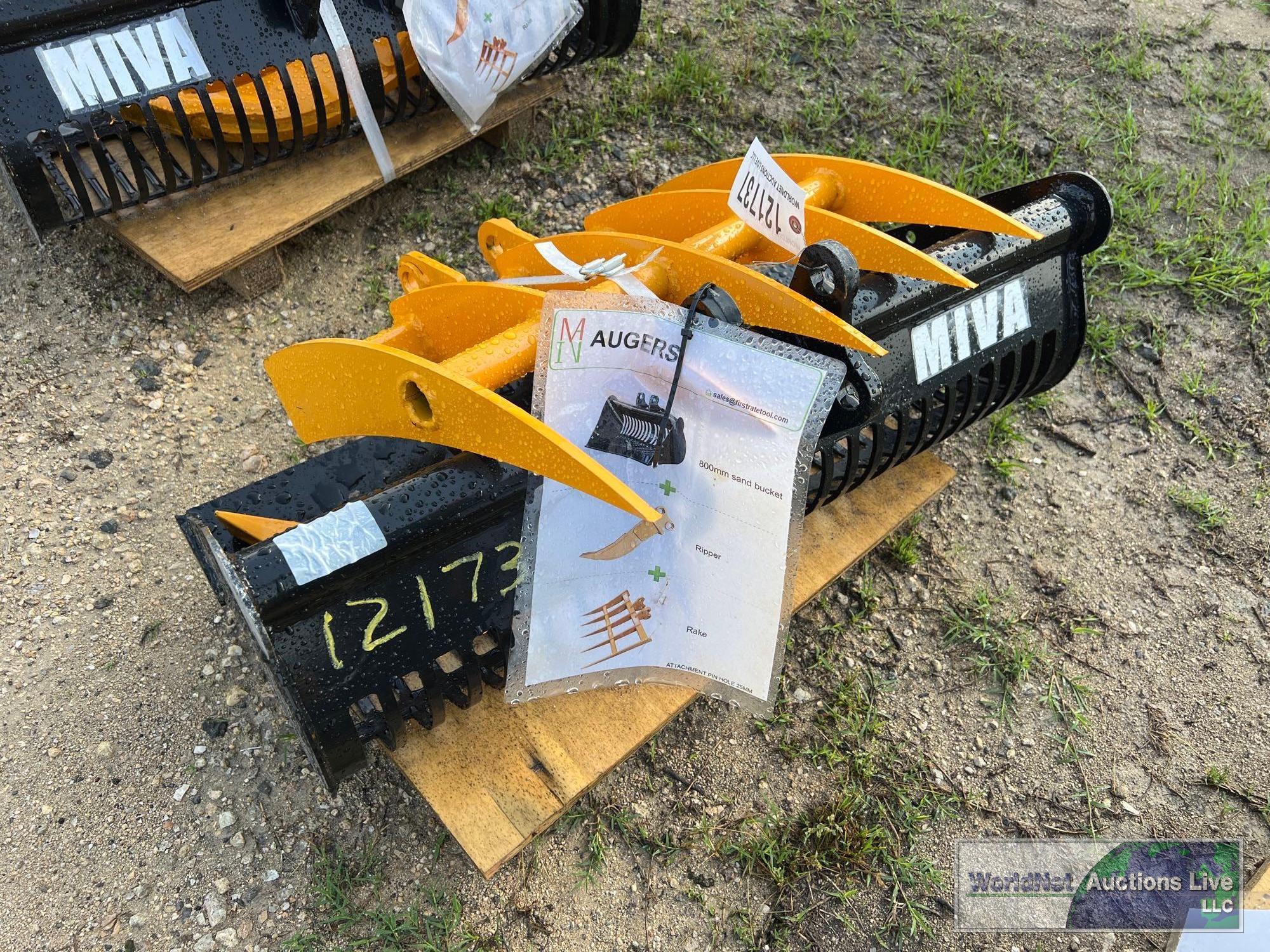 SET OF NEW/UNUSED MIVA MINI-EXCAVATOR ATTACHMENTS