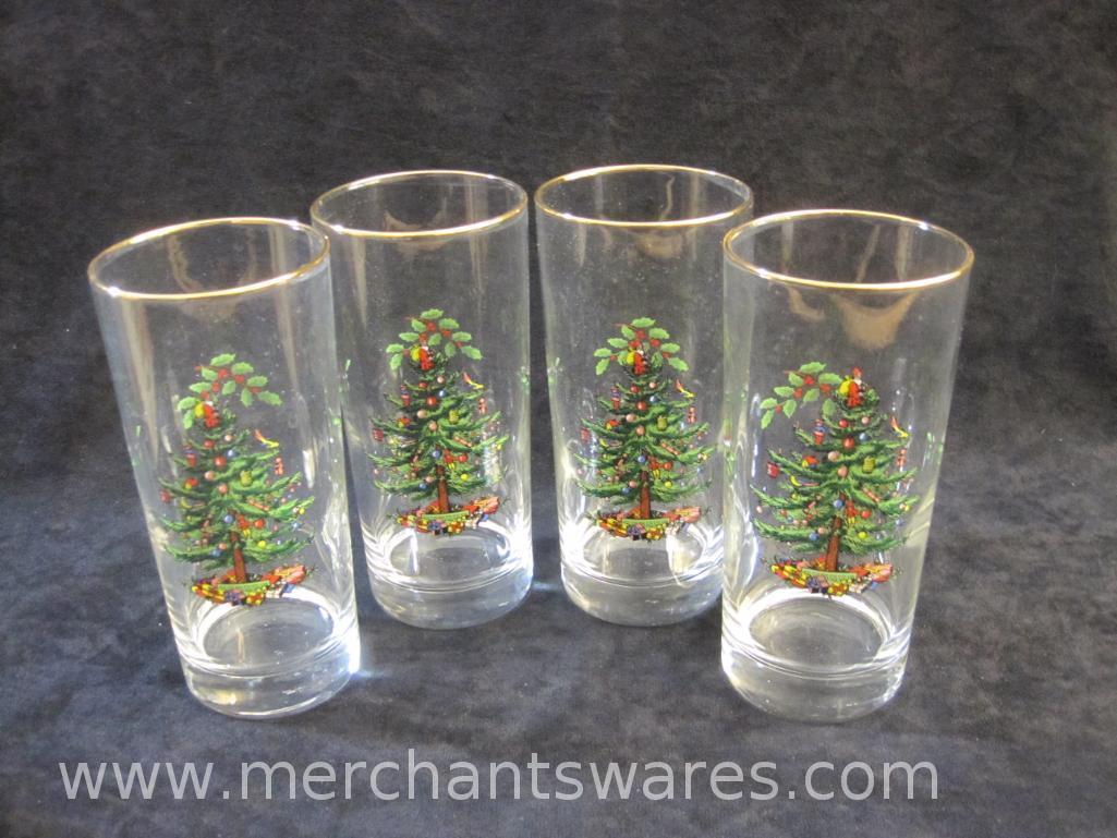 Spode Christmas Tree Set of Four Highball Glasses in Original Box, 3 lbs 2 oz