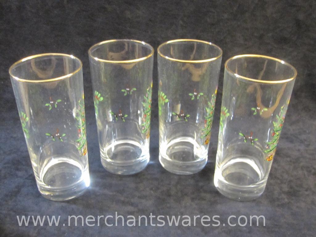 Spode Christmas Tree Set of Four Highball Glasses in Original Box, 3 lbs 2 oz