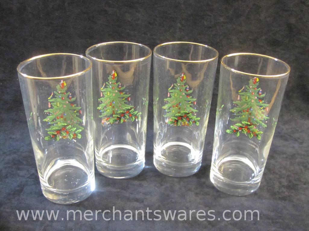 Spode Christmas Tree Set of Four Highball Glasses in Original Box, 3 lbs 2 oz