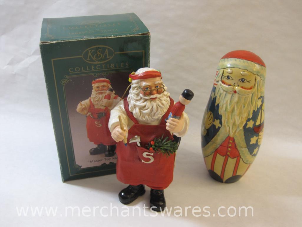 Kurt S Adler Master Toy Maker Santa in Box and Patriot Santa Russian Nesting Dolls, 10 oz