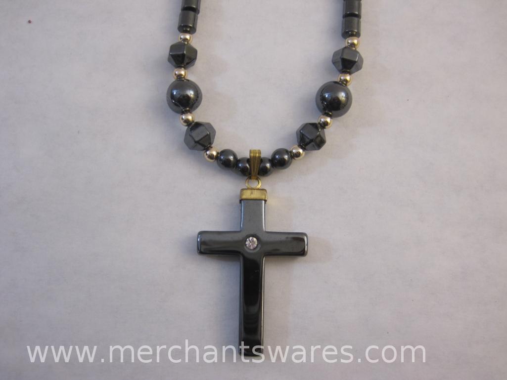 Hematite Necklace with Cross Pendant