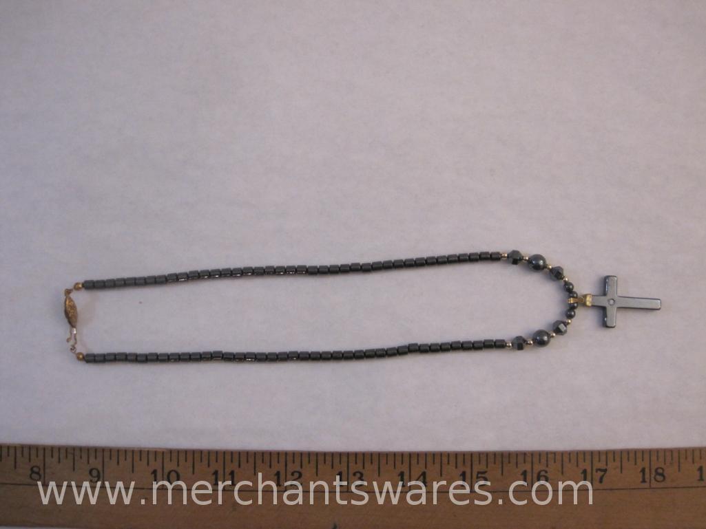 Hematite Necklace with Cross Pendant