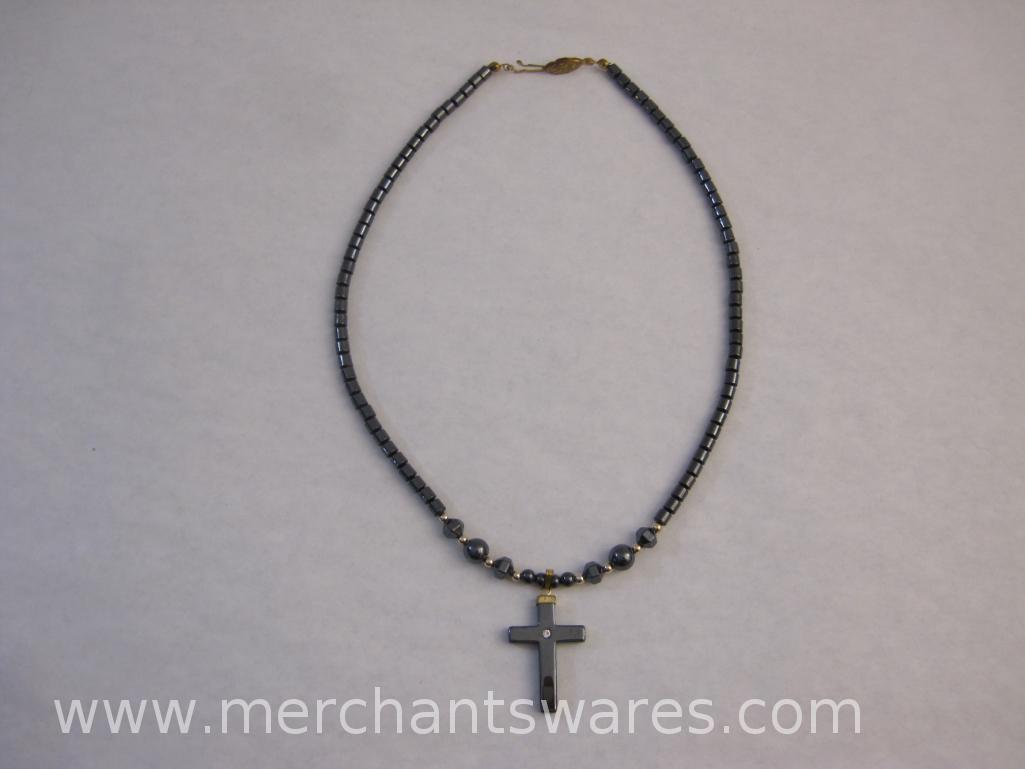 Hematite Necklace with Cross Pendant