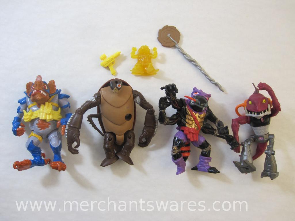 Four Teenage Mutant Ninja Turtles Action Figures including 1992 Anthrax, 1990 Wingnut, 2013