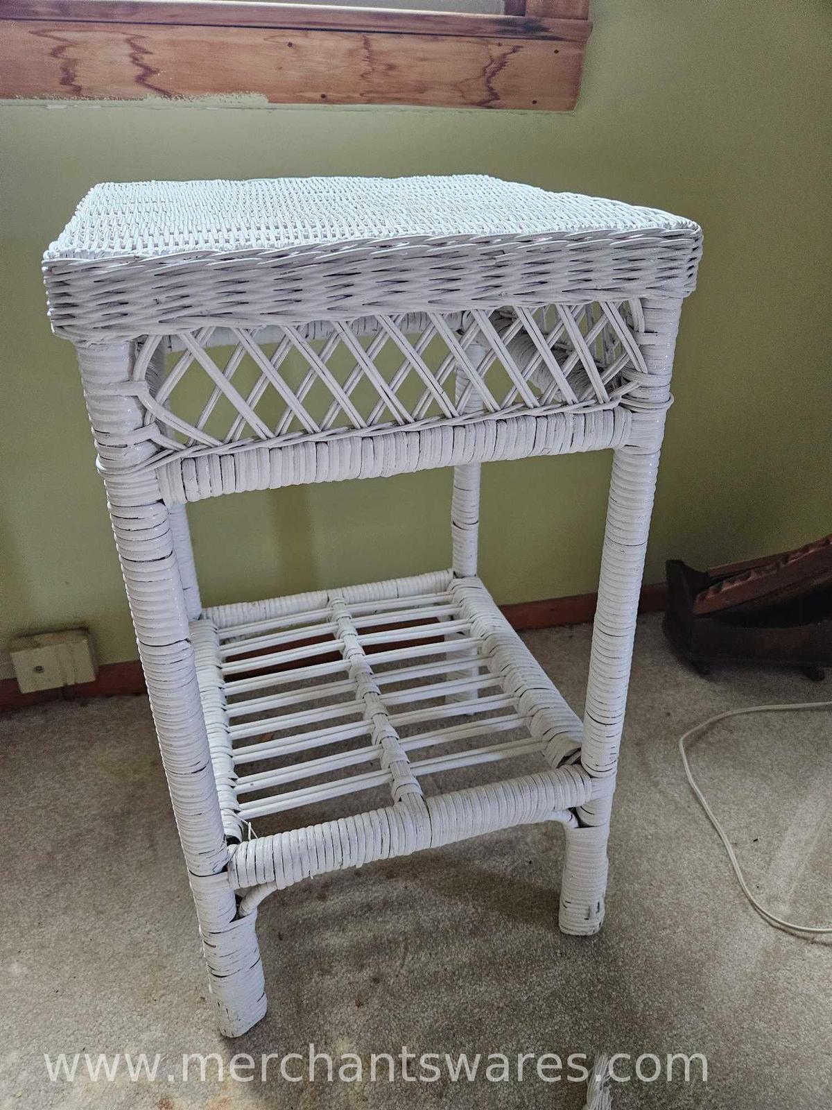 White Wicker Bedside Table