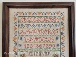 Vintage Needlepoint Sampler in Wood Frame Approx 27"H x 21" W