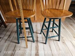 Pair of Oak Rotating Bar Stools, 24" Seat Height