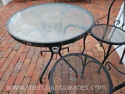 Metal and Glass Top Table with Two Metal Chairs